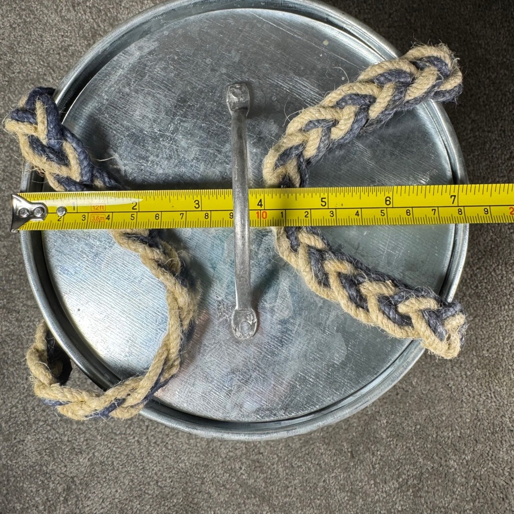 Ice Bucket Silver Galvanized Ribbed Rope Handle Nautical Farmhouse Set - Picture 5 of 14